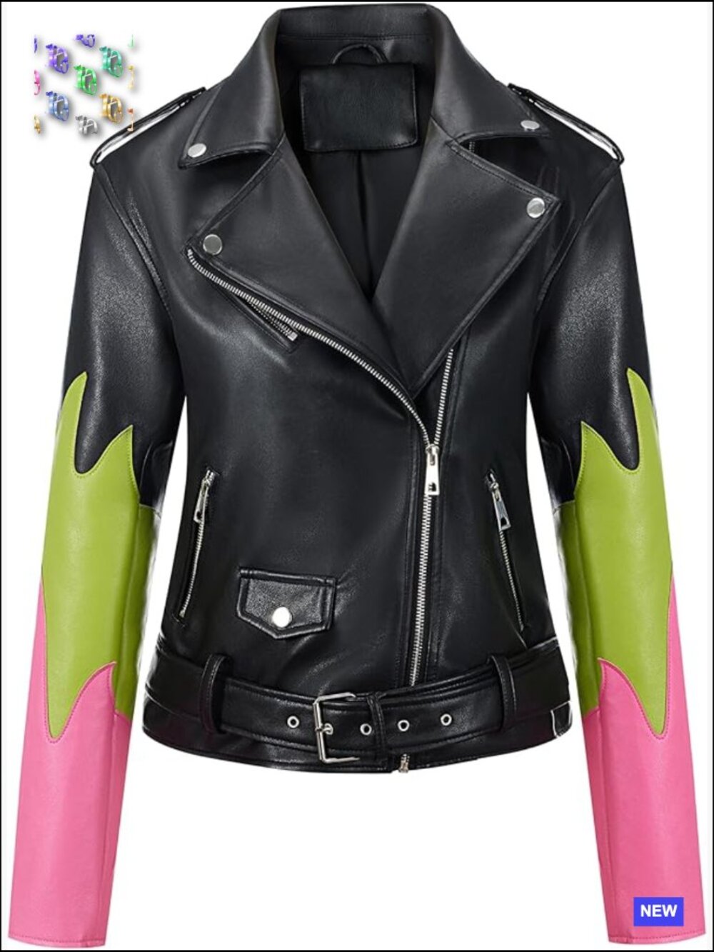 Faux Leather Moto Jacket Zip Up Cropped Motorcycle Coat with Pockets - Picture 1 of 6